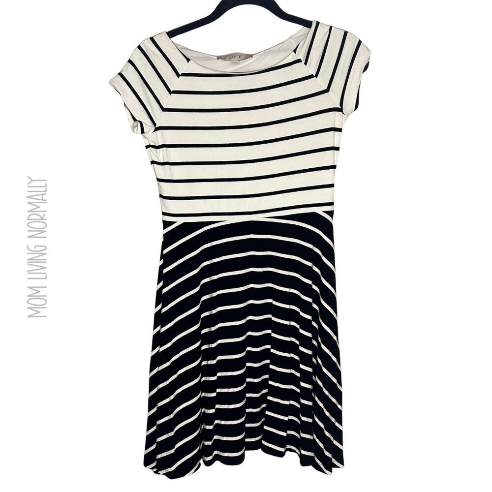 Loft Petite Stried Black and White Dress SP